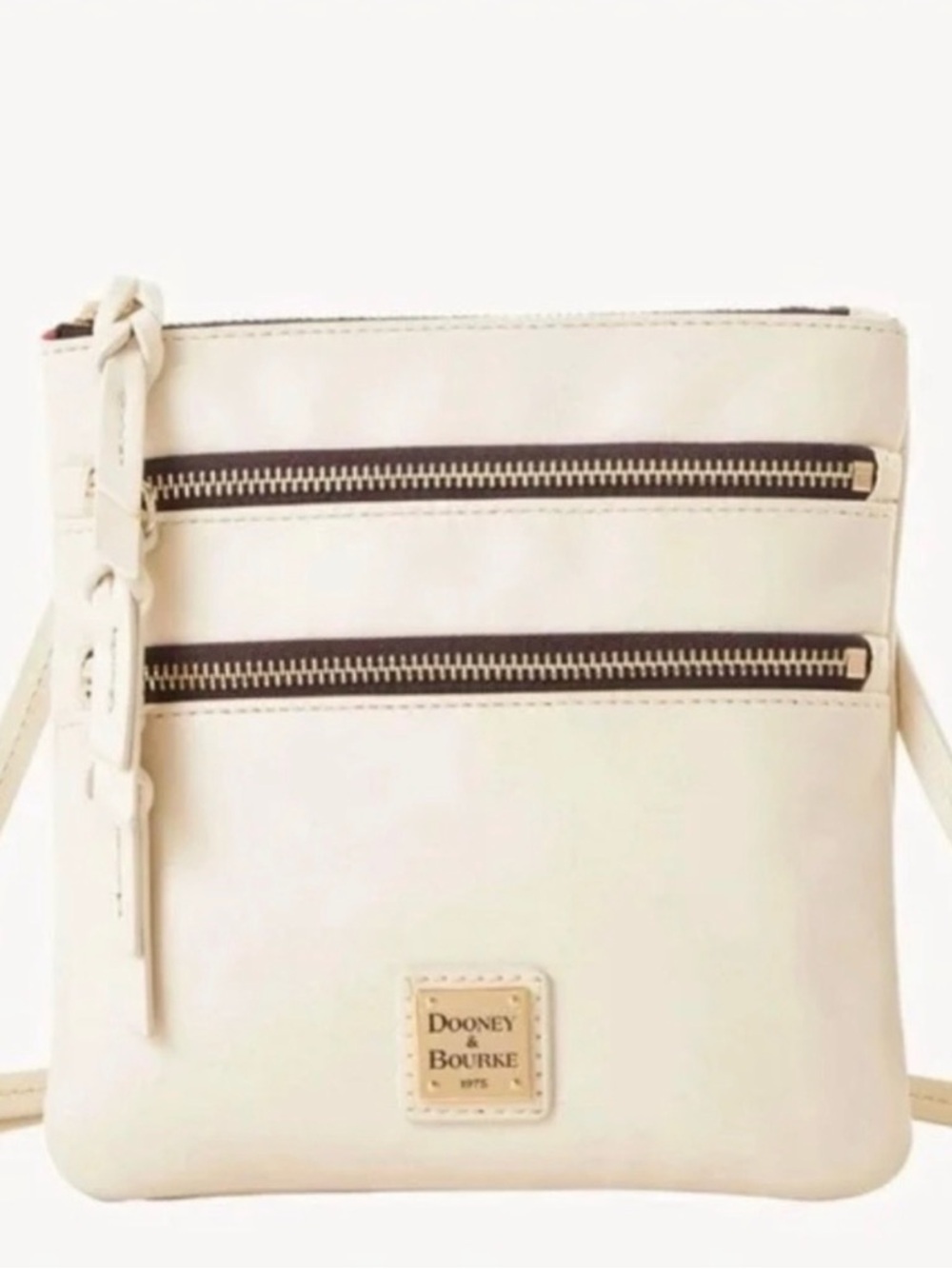 💕Dooney & Bourke Penrose Triple Zip Flat Crossbody Cream Purse💕 - Picture 3 of 5